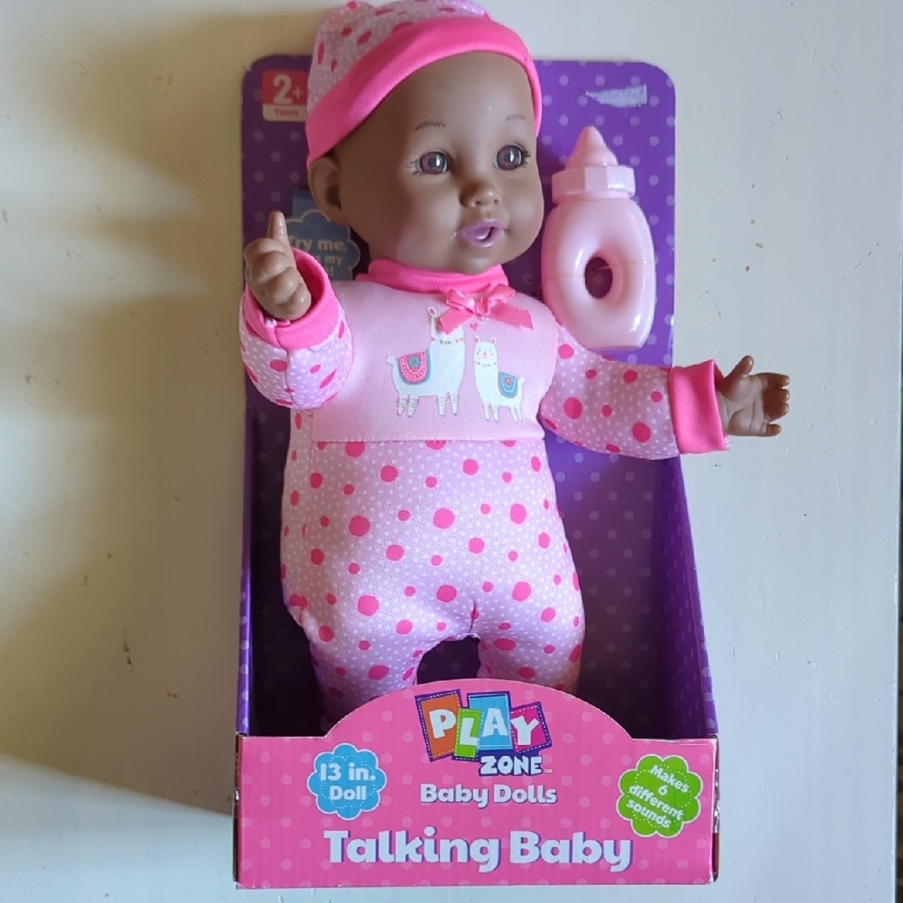 New Play Zone Pink Polka Dot Talking Baby Doll